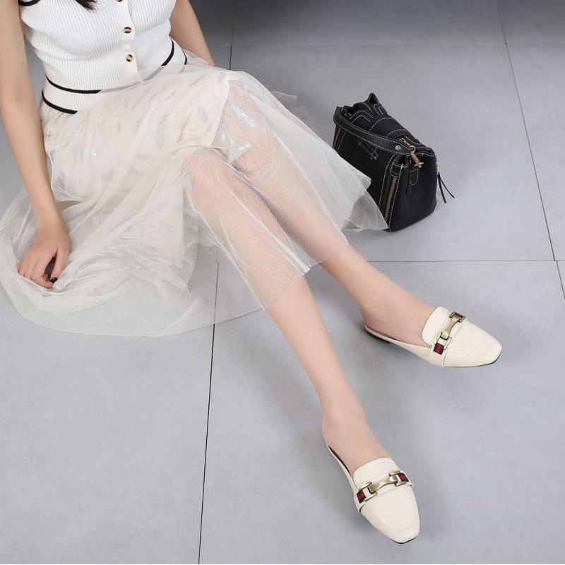 New large size women's shoes slippers women's summer without heel lazy bag head sandals women's half slippers beach shoes