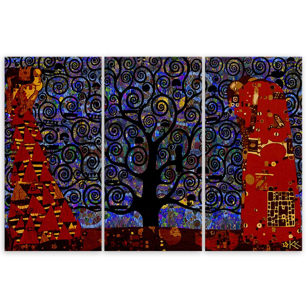 Three Piece Picture Canvas Print Blue Tree of Life Abstract
