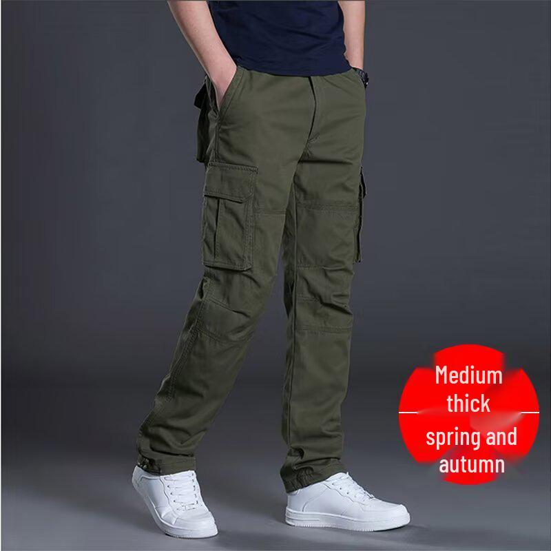 Men's Versatile Multi-Pocket Work Pants - Spring/Autumn, Straight, Loose, Wear-Resistant, Outdoor Labor Protection Pants