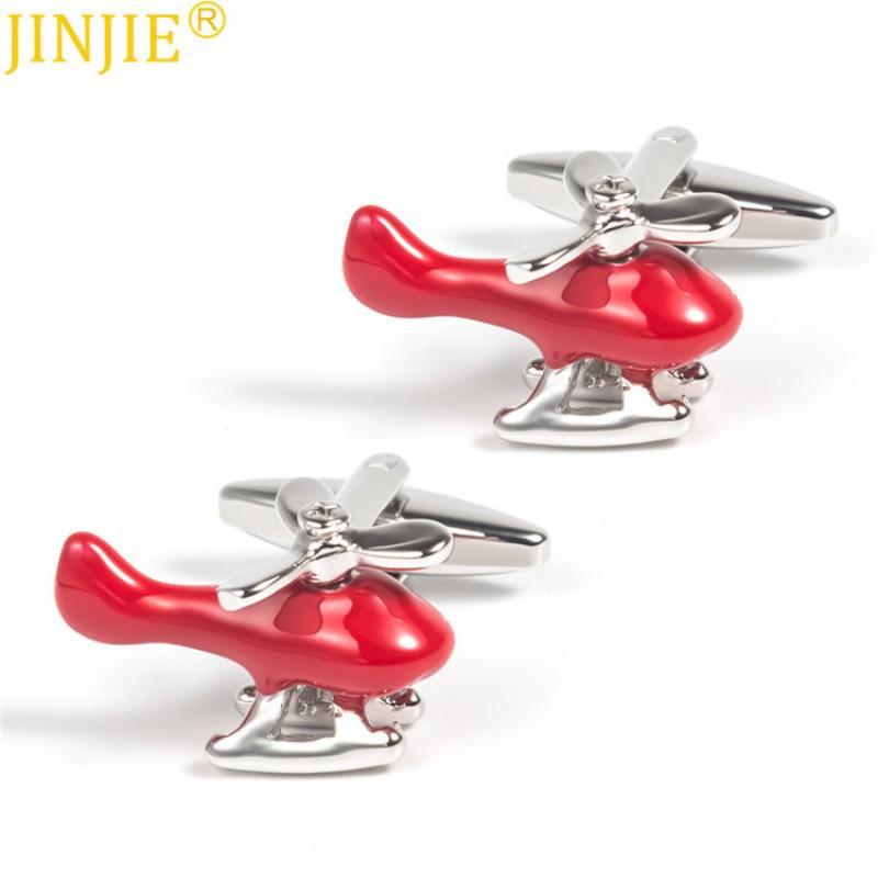 Spot New Interesting Red Baked Paint Helicopter Metal Cufflinks Foreign Trade Men s French Wholesale all-natural