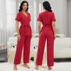Women’s Pajamas Sleeping Suits Short Sleeves Bathrobes Tops and Long Pants 2 Pieces Set Sleep Lounge Wear Comfy After Bathing Home Clothes Night Wear