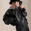 Retro Zipper Pocket Two-Piece Hooded Leather Jacket