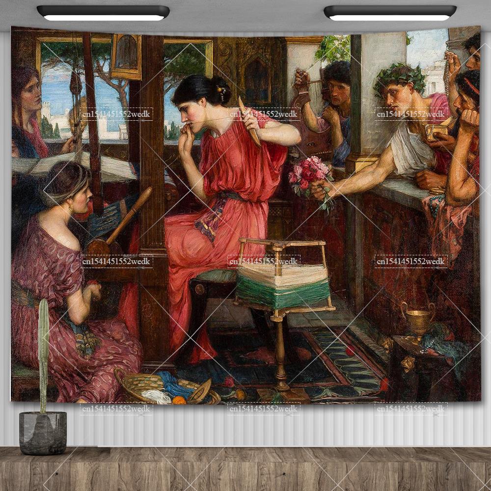 John William Waterhouse Artworks The Lady of Shalott Tapestry Wall Hanging Oil Paintings Home Decoration Aesthetic Tapestries