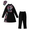 Women Printing Swimwear Muslim Bathing Suit with Cap Long Sleeve Swimsuit Full Coverage Swimming Suit 3 Pieces Sun Protection
