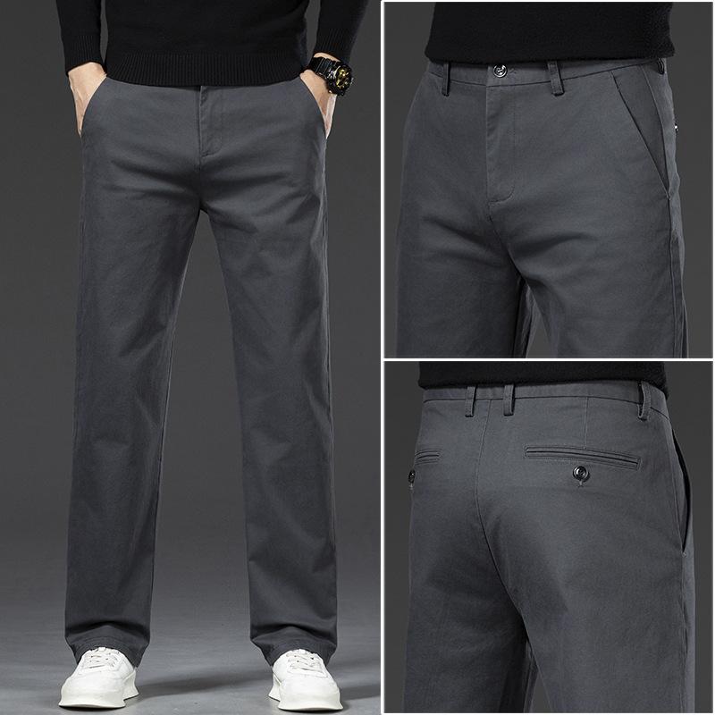 Pantalones Casuales de Hombre Color Caqui Otoño e Invierno Nuevos Pantalones Casuales de Algodón Puro Pantalones Gruesos de Hombre para Otoño e Invierno