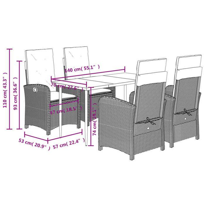 VidaXL Ensemble à Manger de Jardin avec Coussins 5 pcs, Table et Chaises avec Dossier Réglable, Meubles d'Extérieur Patio 3212333