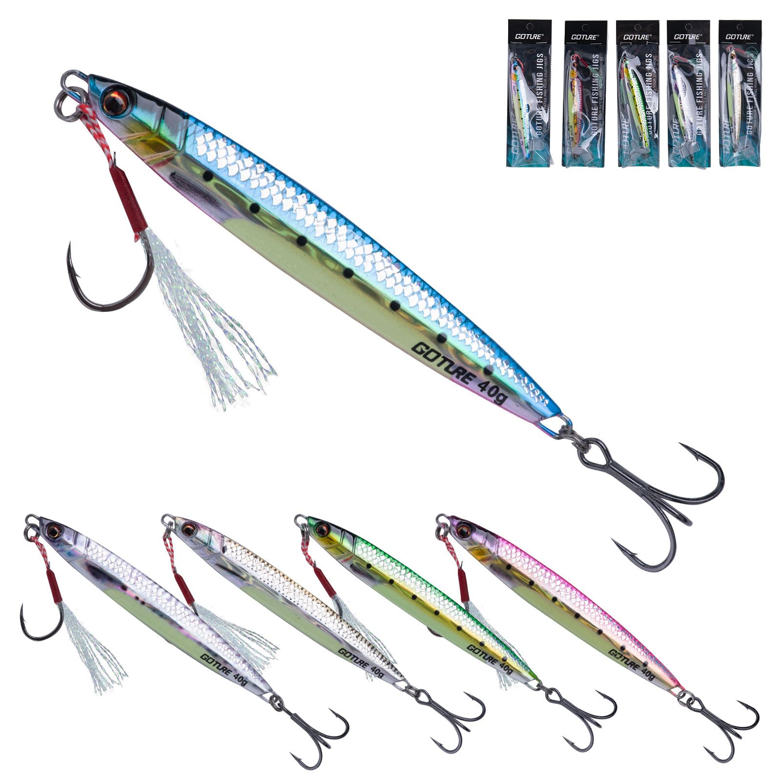 

GOTURE Металлический джиг с тройными металлическими джиг-джиг сабики 5 10см крючками, Набор, Приманка, Цвета, 40г,