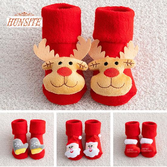 

1 пара детских рождественских носков, нескользящие, утепленные, с мультяшным декором, короткие носки для новорожденных, зима 0-1 Years A