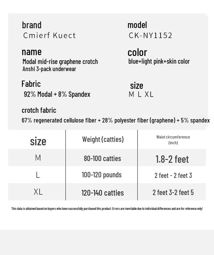 Cmierf Women's Modal Graphene Mid-Waist Underwear 3-Pack