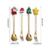 4pcs Christmas Spoons Forks with Gift Box Kitchen Tableware Xmas Gifts New Year