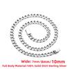 100% S925 Silver Necklace 7MM 8MM 10MM Punk 925 Silver Chains Original Certified Jewelry Gifts