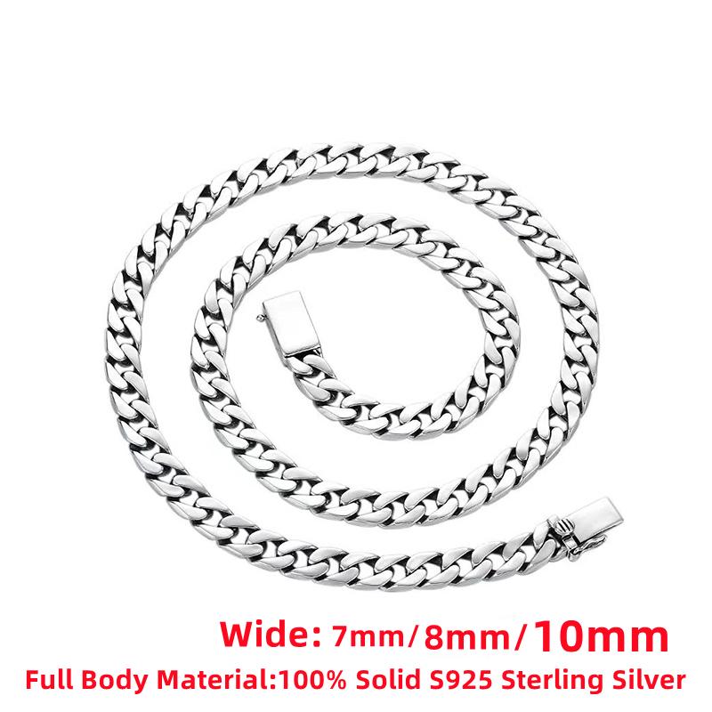 100% S925 Silver Necklace 7MM 8MM 10MM Punk 925 Silver Chains Original Certified Jewelry Gifts