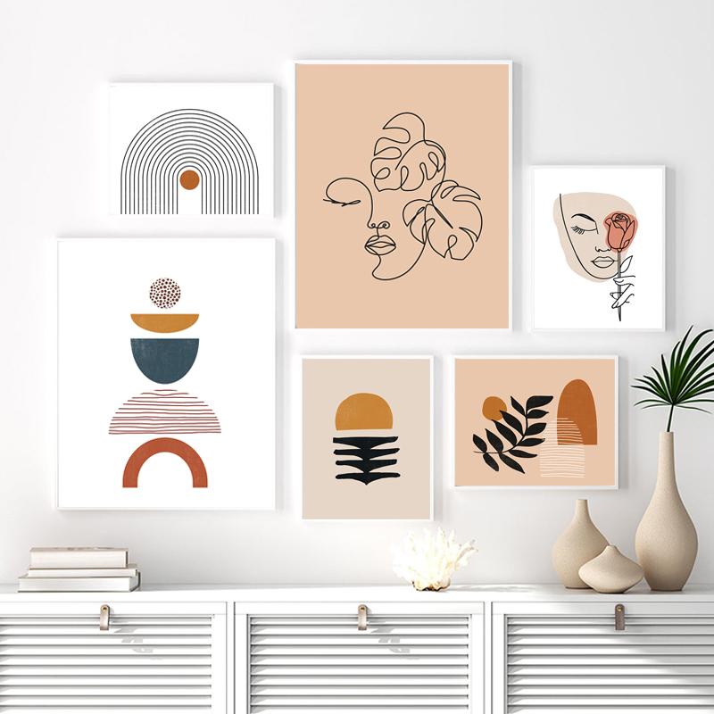 Abstract Geometric Line Face Flower Leaf Plant Nordic Posters And Print Wall Art Canvas Painting Wall Pictures Living Room Decor