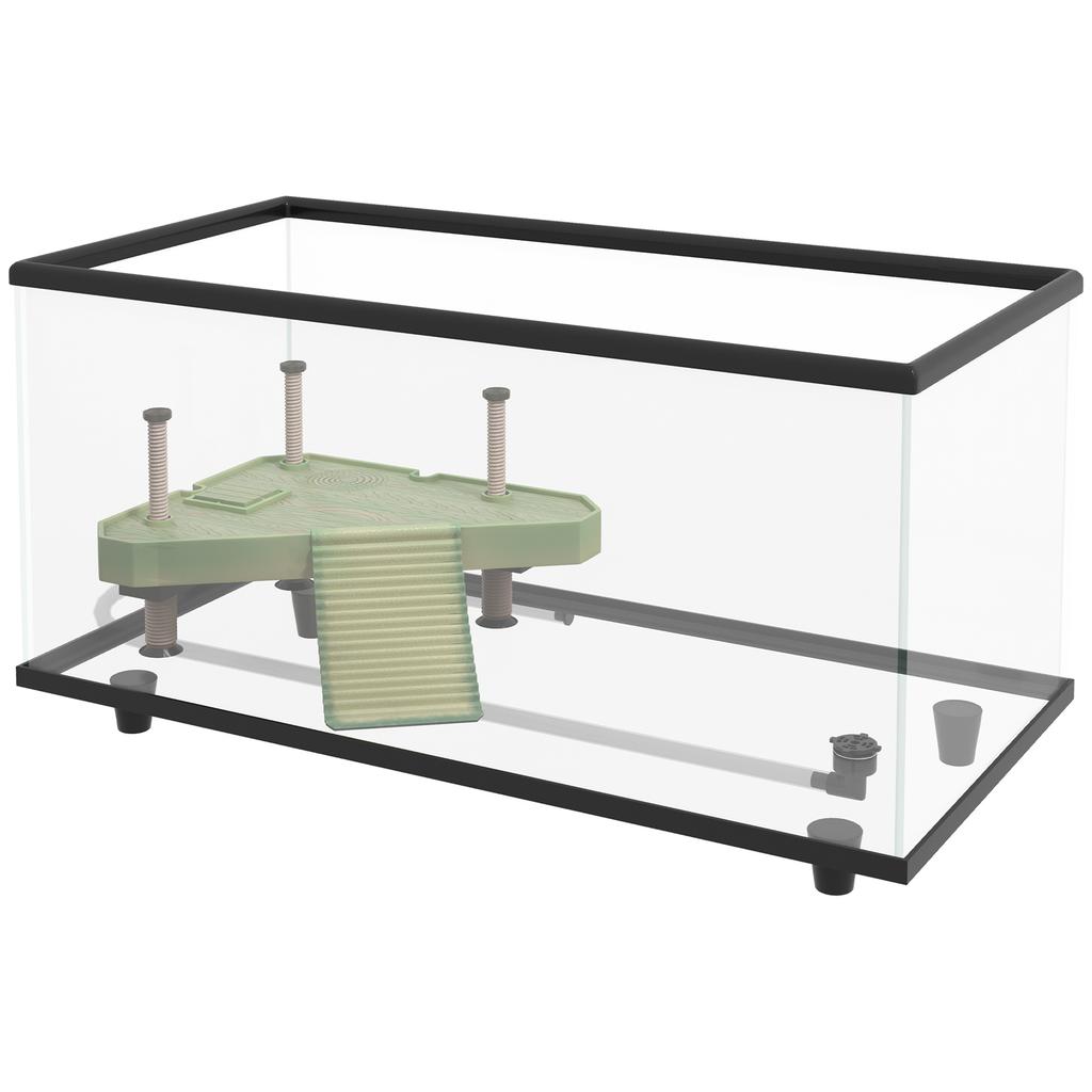 50L Glass Turtle Tank Aquarium with Basking Platform, Easy Drainage, Strip Patch Thermometer