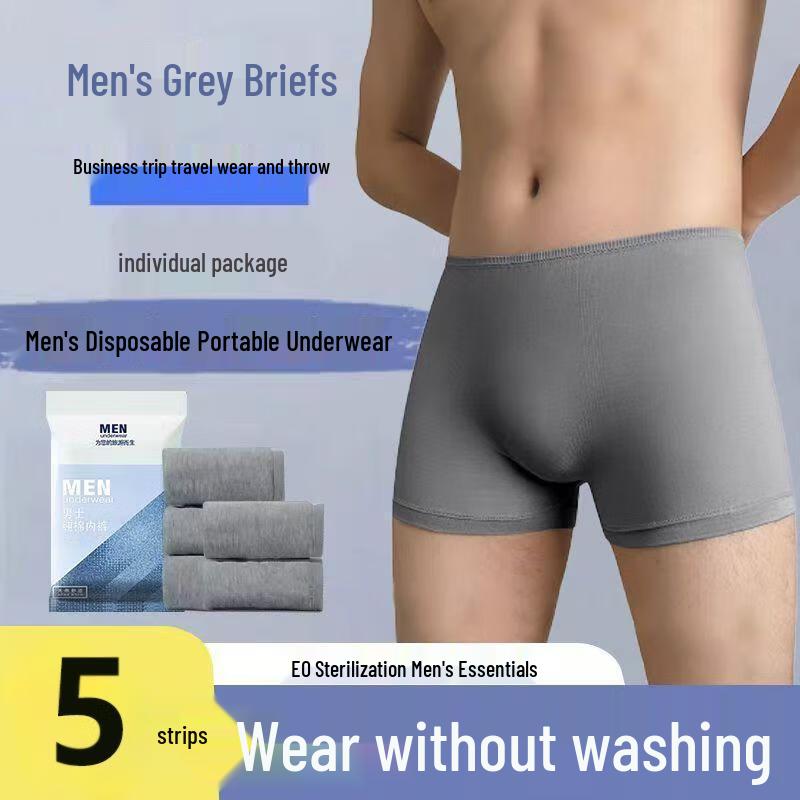 JINGRUIXIANG Men's Disposable Cotton Boxer Briefs (5-Pack)
