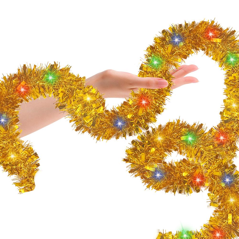 1 ks Vánoční třpytivá girlanda metalická lesklá s 50 LED světýlky strom silné závěsné dekorace na vánoční večírek vnitřní venkovní