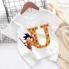 Dragon Ball Goku T-shirt for Children Cartoon Letter A-Z Tee Top Anime Round Collar Clothes Fashion Kids White Clothing Gift