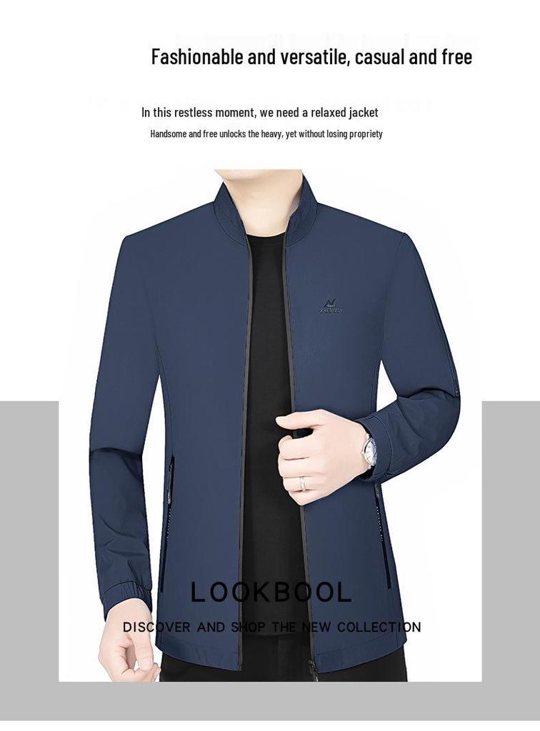 Men's Solid Color Jacket with Stand Baseball Collar - Spring 2026 Business Casual Style for Middle-Aged and Young Adults