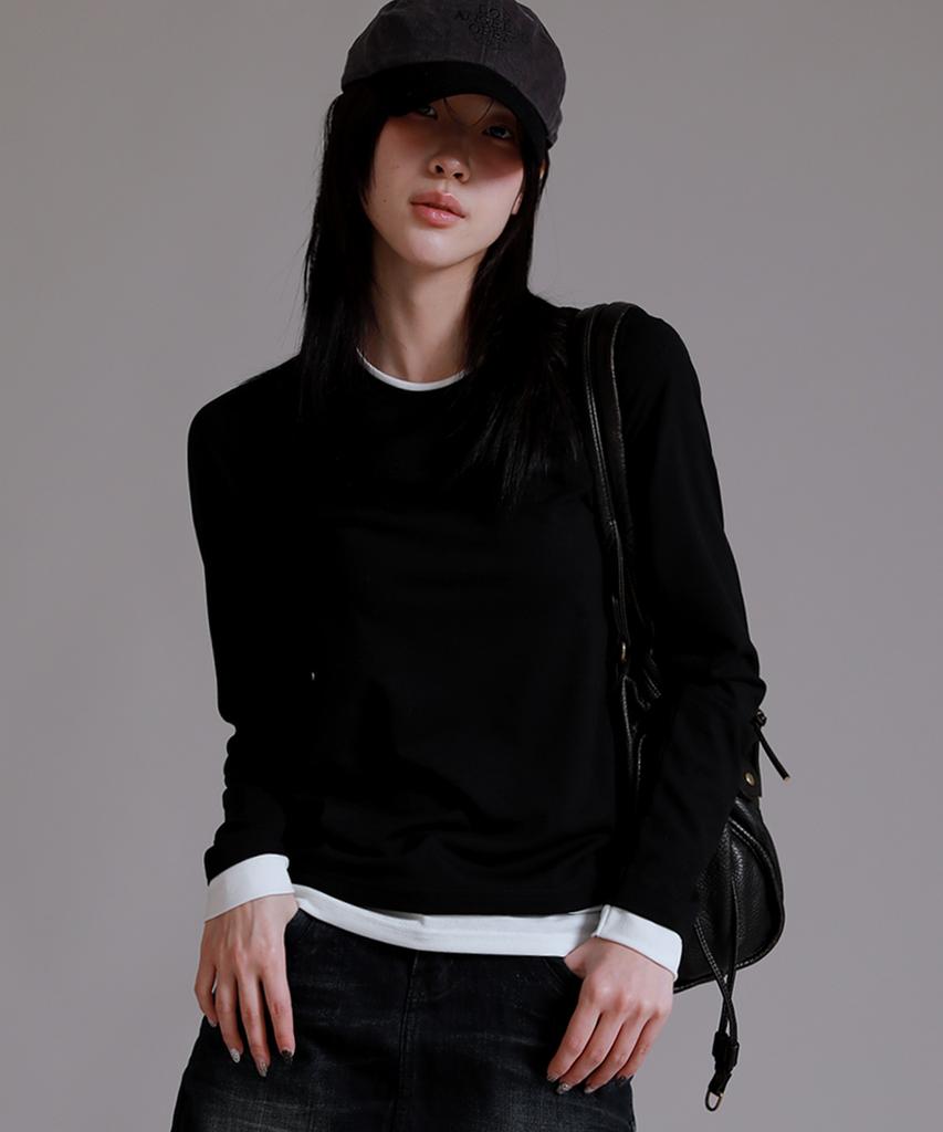 LIKE THE MOST Basic Line Layered T-Shirt_Black