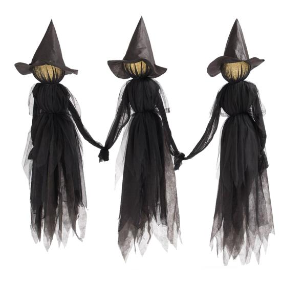 Świecące Wiedźmy Trzymające się za Ręce z Kołkami Aktywowana Dźwiękiem Halloweenowa Stojąca Dekoracja Wiedźmy ze Świecącą Twarzą na Zewnątrz Trawnik Ogród Patio Dekoracja