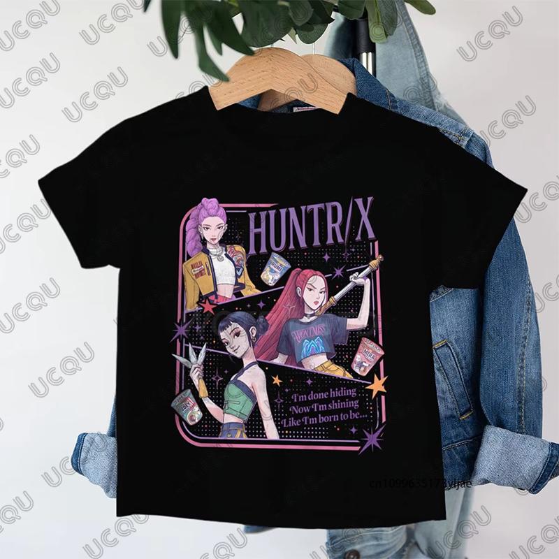 Anime Kpop Demon Hunters Huntrix Print Children Cotton T-shirt Summer Short Sleeve Tees Boys and Girls Clothes Casual Kids Tops