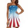 Women Summer Dress Casual Swing Independence Day Ruffle Short Sleeve Sundresses Beach  A-line  Dress  With Pockets