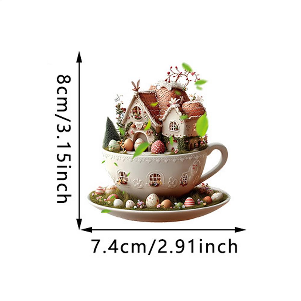 

Coffee Cup House Easter Egg Ornaments Coffee Cup House Easter Egg Easter Pendant 2d Acrylic Flat Hangable Decor Easter Ornaments