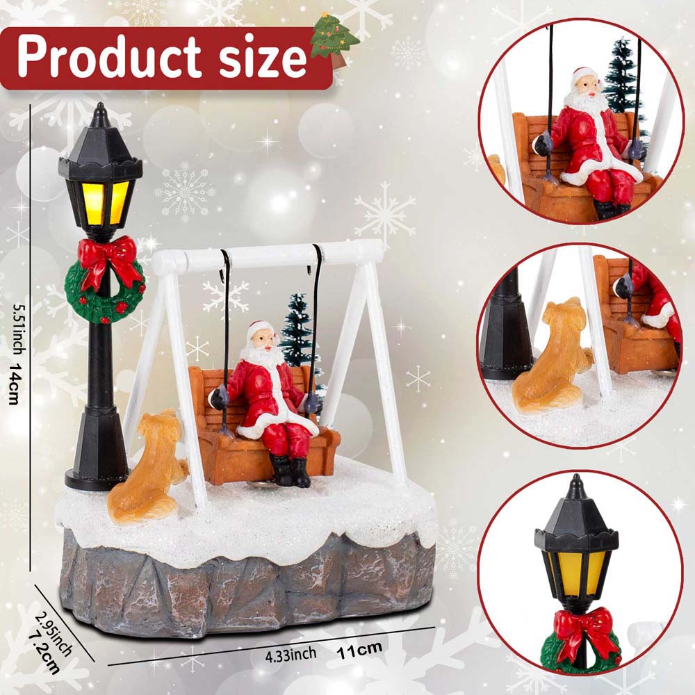 

Christmas Santa Swing Figurine with Dog, LED Lamp & Christmas Tree, Festive Holiday Decoration for Home Xmas Village Ornament