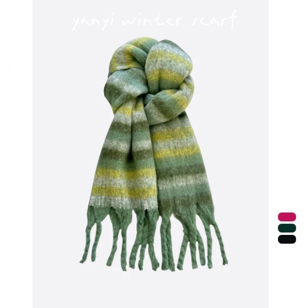 Women's Autumn & Winter Plaid Scarf: Thick Imitation Cashmere Shawl, Solid Color Neck Warmer for Students