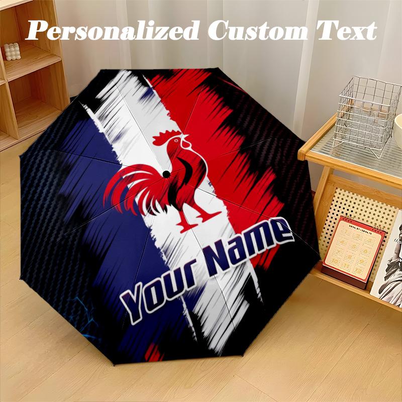 8 Rib Auto Folding Umbrella France national football team Print Custom Name Text Portable Rain Gear