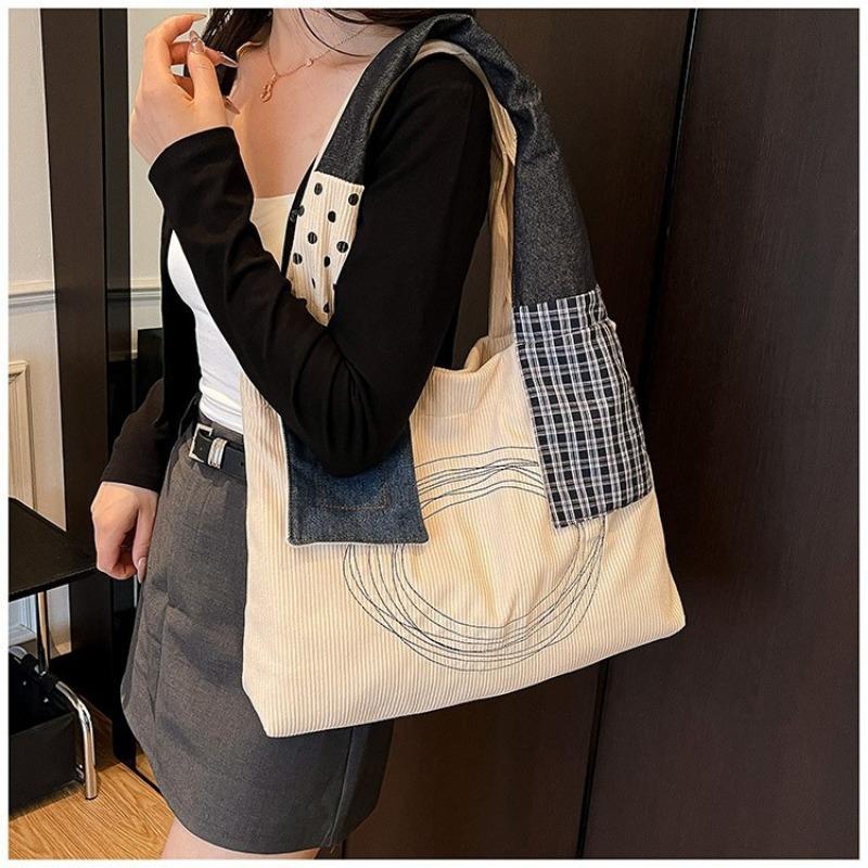 Embroidered Canvas Bag Women's Large-capacity New Summer Versatile Casual Shoulder Bag College Student Tote Bag