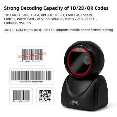 Scaner de coduri de bare cu fir 1D 2D QR Desktop Platformă de mare viteză Cititor automat de detectare mâini libere USB