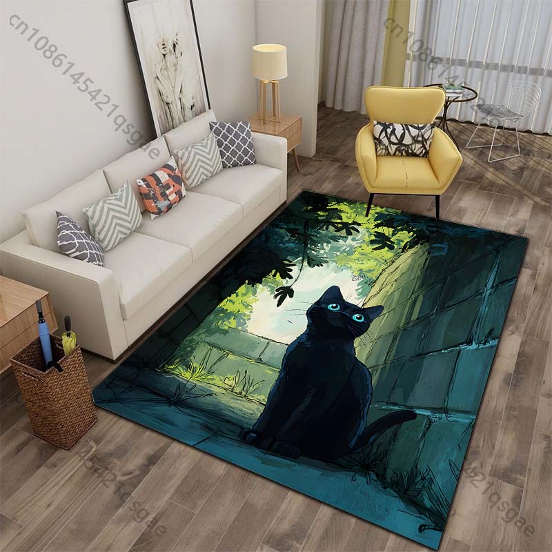 

Multiple sizes Black cat blue eyes leafy alley Print Carpet for Living Room Bedroom Sofa Home Decor Non-slip Mat Luxury Gift 40x60cm