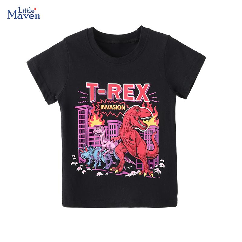 Little maven Kids Clothes Children's Clothes Baby Boys 2026 New Summer Children's Clothing Cartoon Dinosaurs T-shirts
