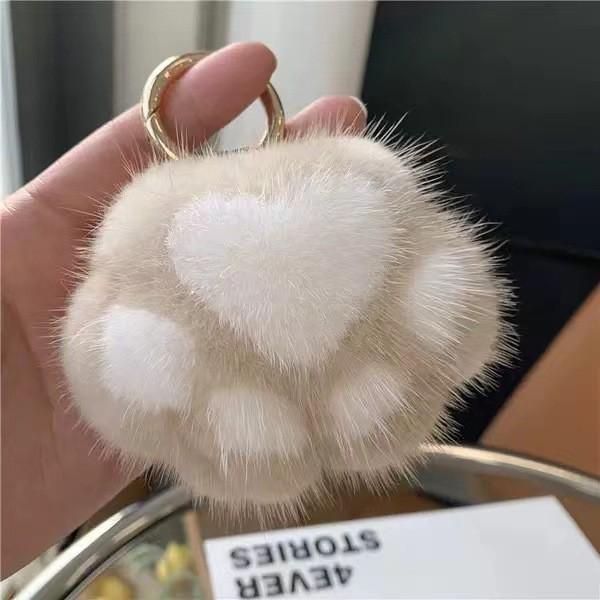 Cartoon Rabbit Fur Cat Paw Keychain Plush Ball Backpack Ornament
