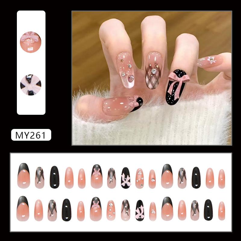 Бант Французский Румянец Сияющая Любовь Клетка Сладкий Инстаграм Стиль Европа и Америка Съемные Пластинки для Маникюра 30 штук