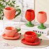 Red Strawberry Coffee Mug Saucer European Ceramic Breakfast Oatmeal Mug Afternoon Camellia Flower Tea Cup Strawberry Water Cup