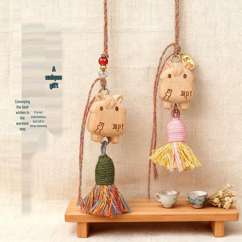 Porte-clés Cheval en Bois de Hêtre: Accessoire Sac Porte-Bonheur Fait Main pour Petite Amie ou Meilleure Amie