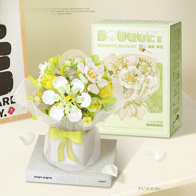 Simulated Flower Building Blocks, Sunflowers, Roses, Succulent Potted Plants, Eternal Building Blocks, Flower Bouquets, and Children's Toys