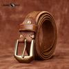 Thickened Genuine Leather Top Layer Cowhide Belt Men's Copper Buckle Rough Edge Fur Bottom Retro Washed Belt