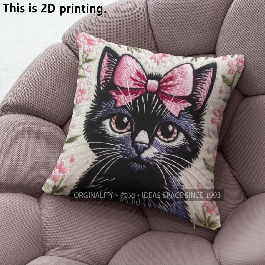 Cute Girly Black Cat Bow Throw Pillow Covers Pattern Cushion Cover Suitable For Sofa Bedroom Car Pillow Cover