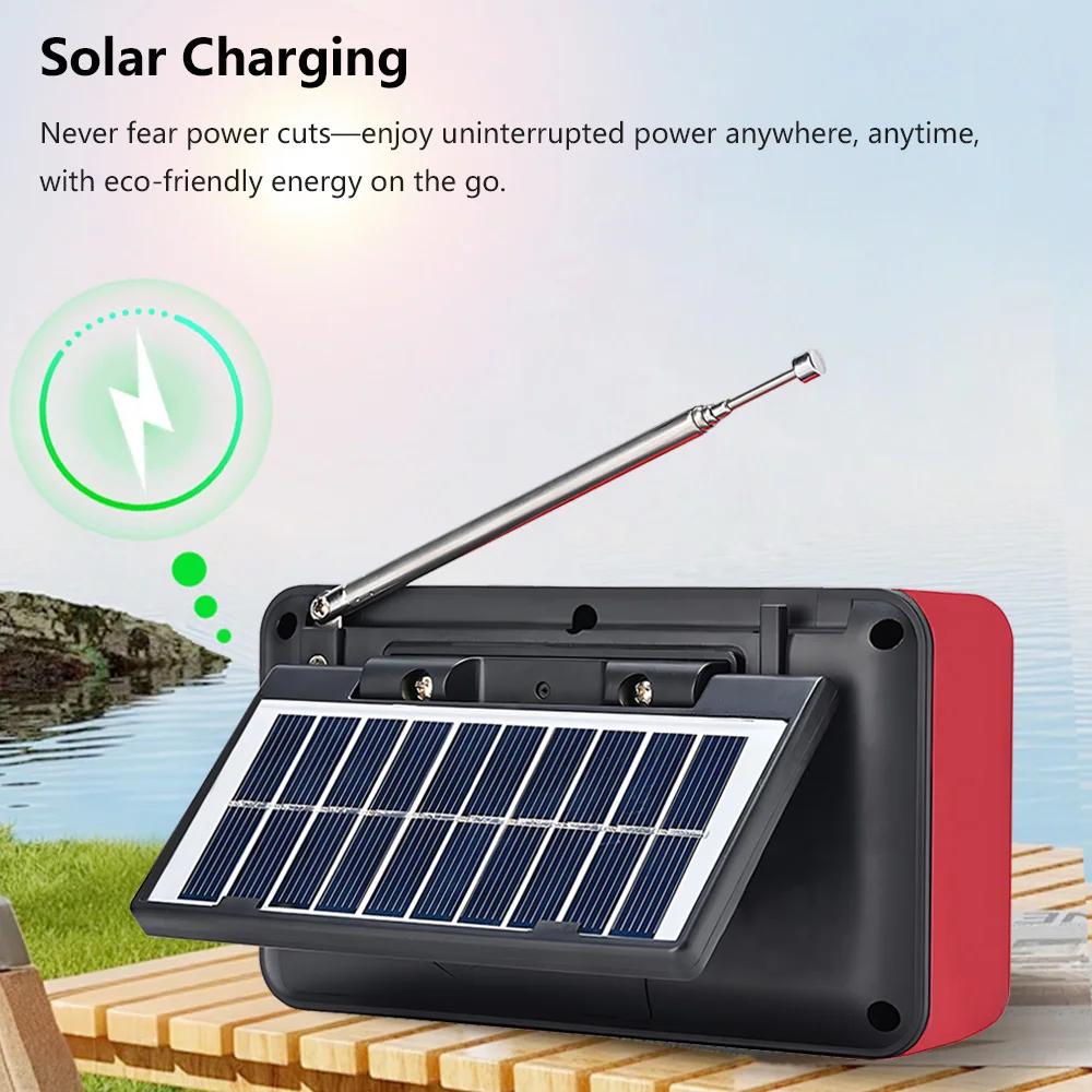 Solar Portable FM Radio Rechargeable Bluetooth Speaker USB TF Card MP3 Music Player with Recording LED Light Radio FM Receiver