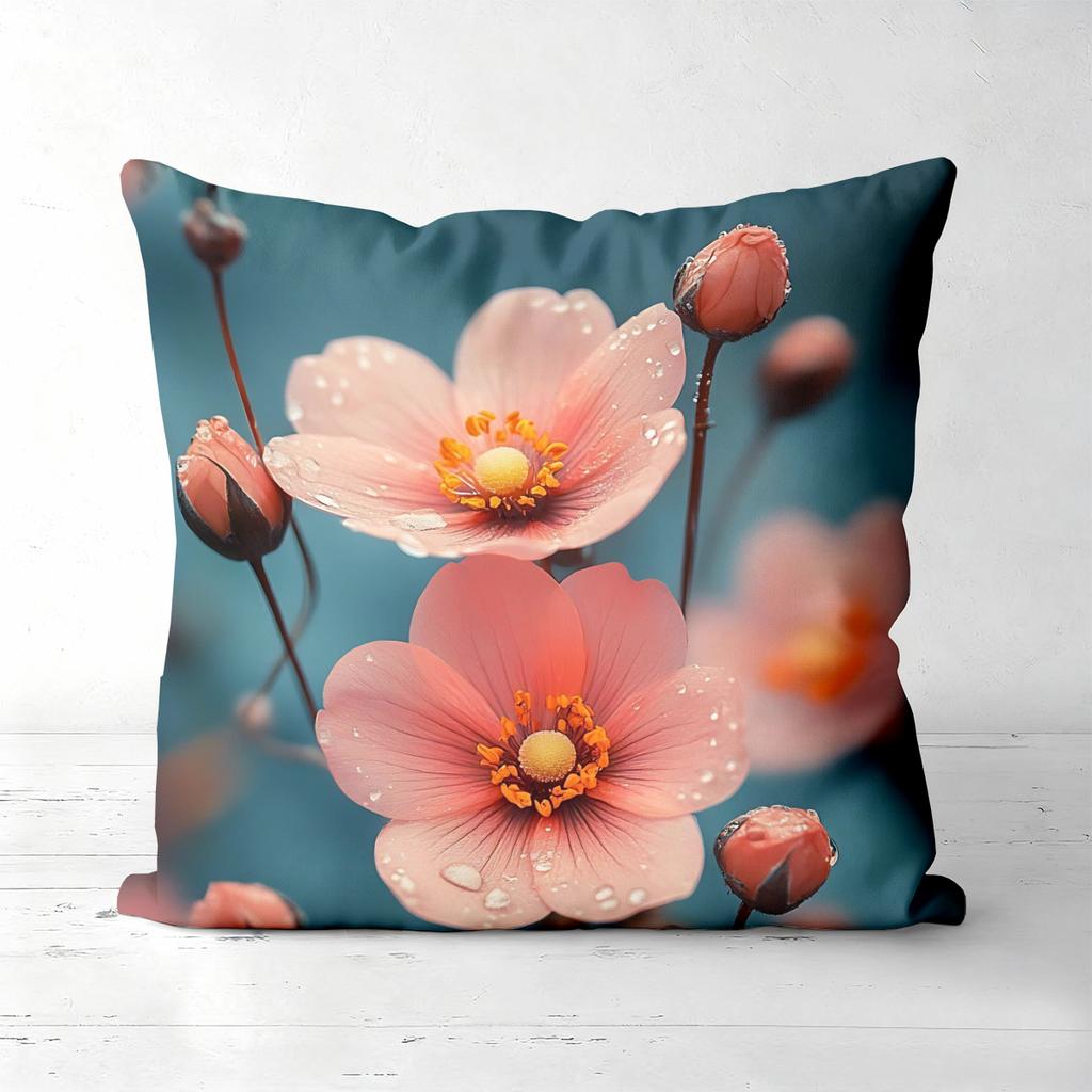 Floral Patterned Cushion Covers Blue Background Decor Polyester pillowcase, sofa decorative cushion cov Headboard Pillow