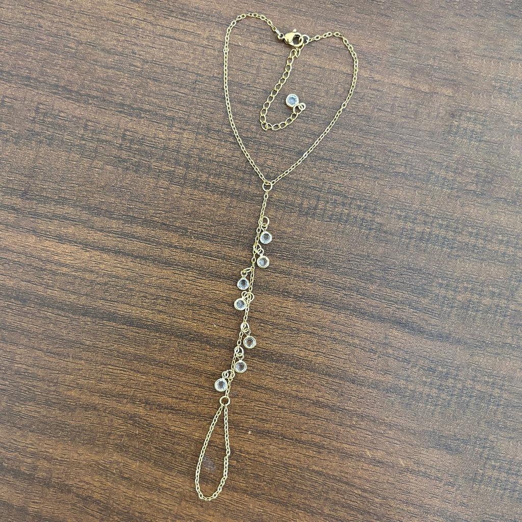 Minimalist Handmade Glass Zircon Gold Chain Finger Link Bracelet Summer Beach Vacation Women Jewelry Accessory