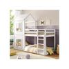 Lit superposé - MUVOE - 90x200 cm - Bois massif - Blanc - Avec échelle et baldaquin