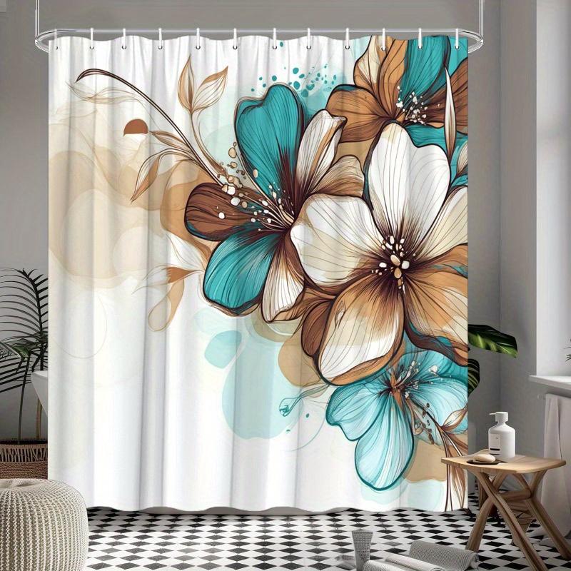 

Abstract Floral Art Shower Curtain Machine Washable All Season Waterproof Privacy Protection Modern Design Elegant 12 Hooks W60H190(CM)-1 Pcs