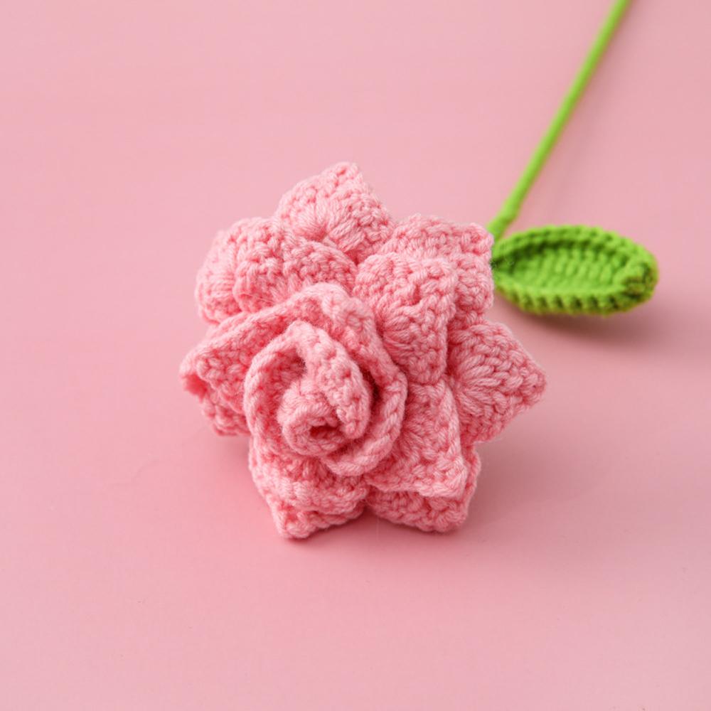 Rose Knitted Flower Creative Crochet Flowers Handwoven Flowers Bouquet Artificial Plant for Wedding Home Party Decor