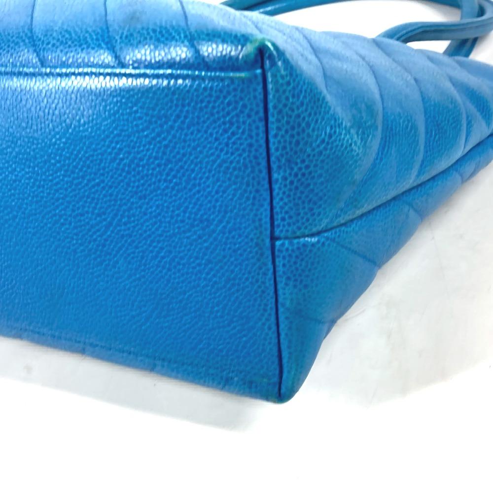 CHANEL vintage V-Stitch Tote Bag Shoulder Bag Hand Bag Caviar Leather blue/Gold
