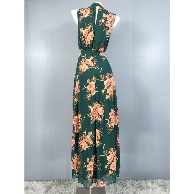Export Single Lu Home Stand Collar Refined Stylish and Versatile Unique Exquisite Print Banquet Party Elegant Retro Dress