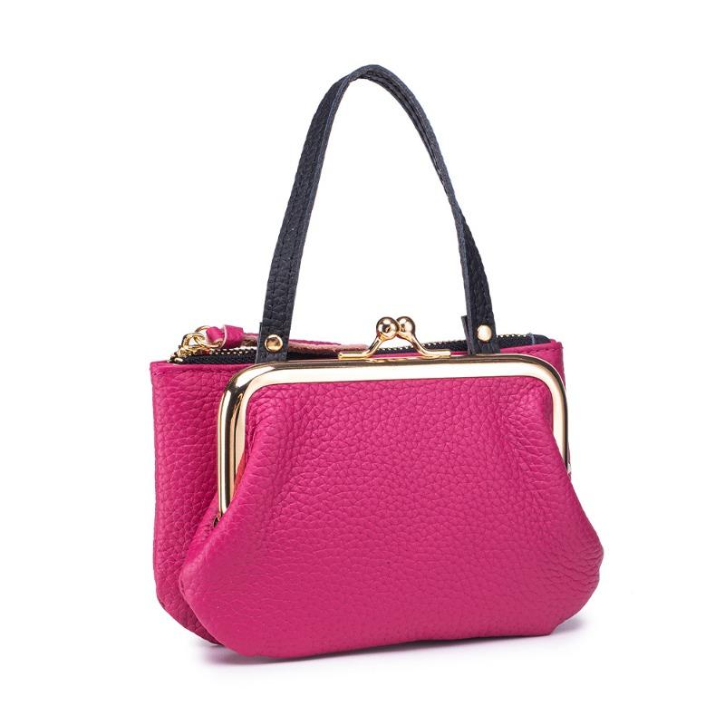 New lychee pattern creative mouth gold bag Japanese leather hand carry change bag mini double clip coin storage bag